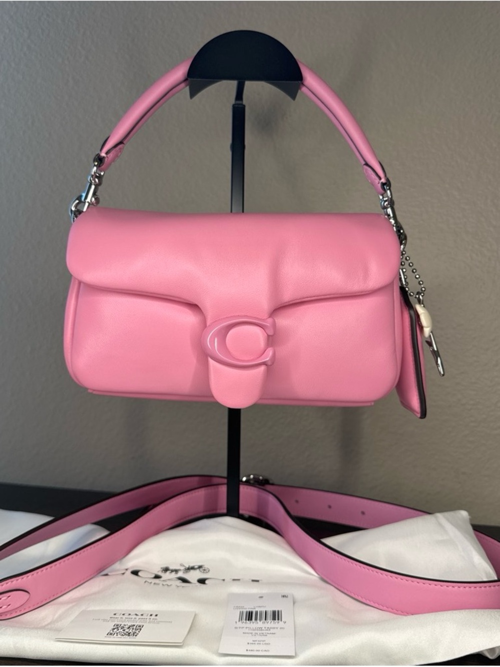 Coach Pink Leather Shoulder Bag with Signature C